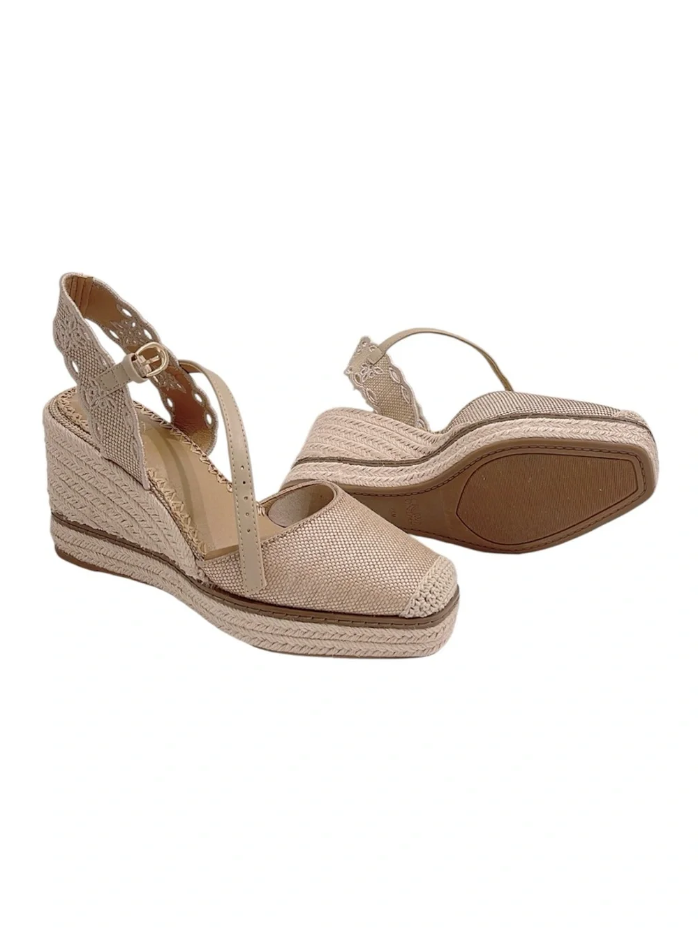 Crown Vintage 7.5 Narri Canvas Crochet Espadrille Platform Wedge Heel Sandals